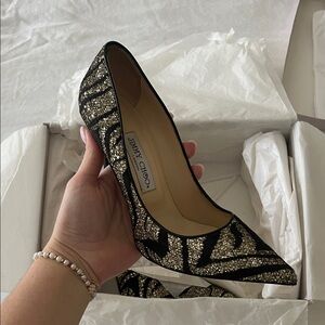 Jimmy Choo Glitter Black and Gold Heels